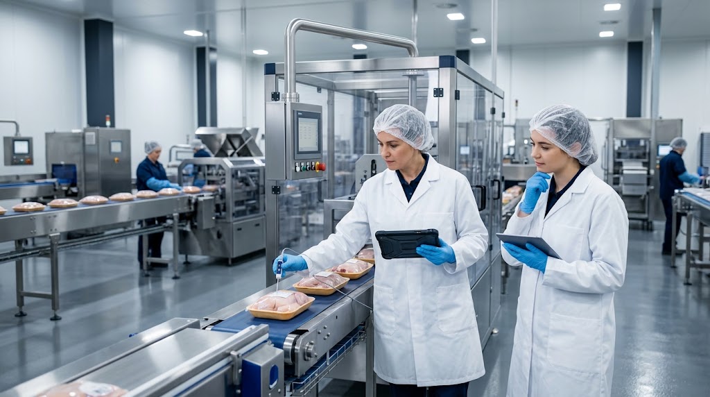 Verification of critical control points (CCPs), sanitation standards, and food industry supply chain security.